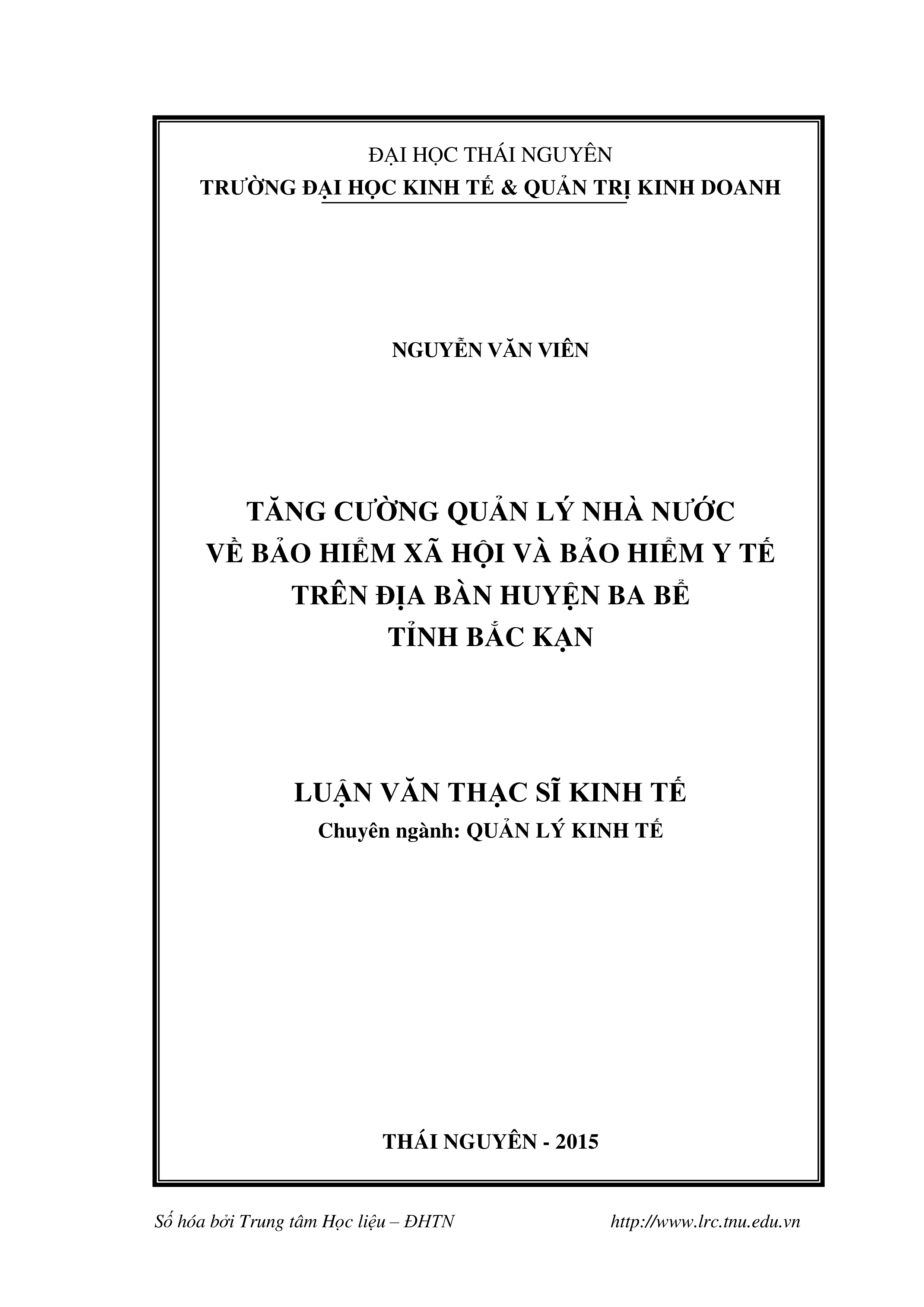 Tăng cường quản lý nhà nước về bảo hiểm xã hội và bảo hiểm y tế trên địa bàn huyện Ba Bể, tỉnh Bắc Kạn