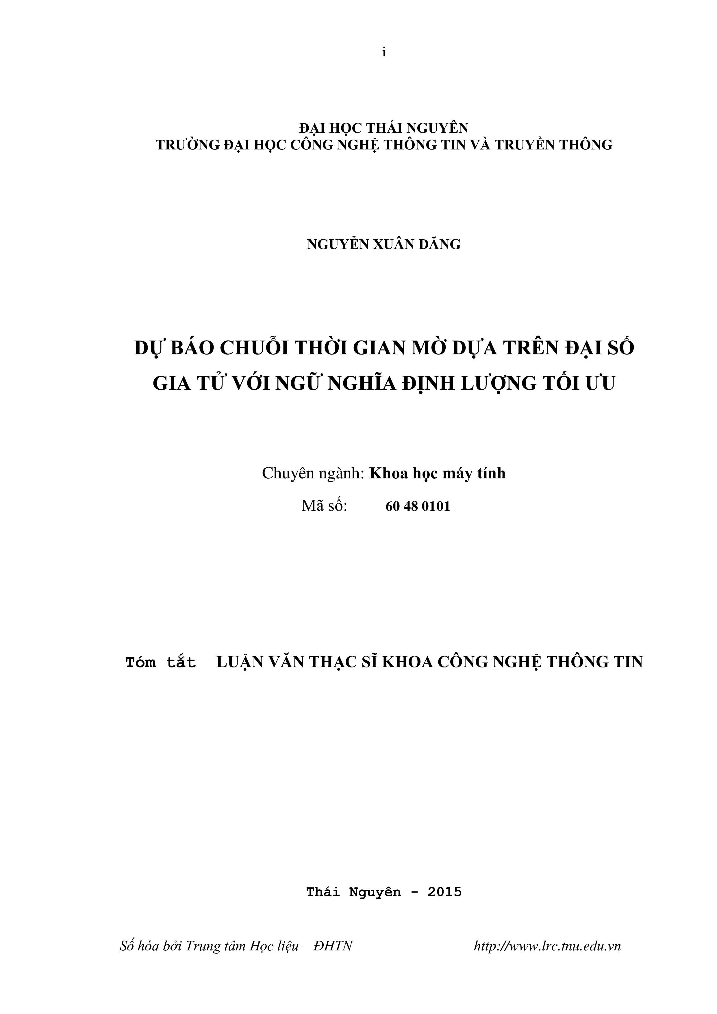 Dự báo chuỗi thời gian mờ dựa trên đại số gia tử với ngữ nghĩa