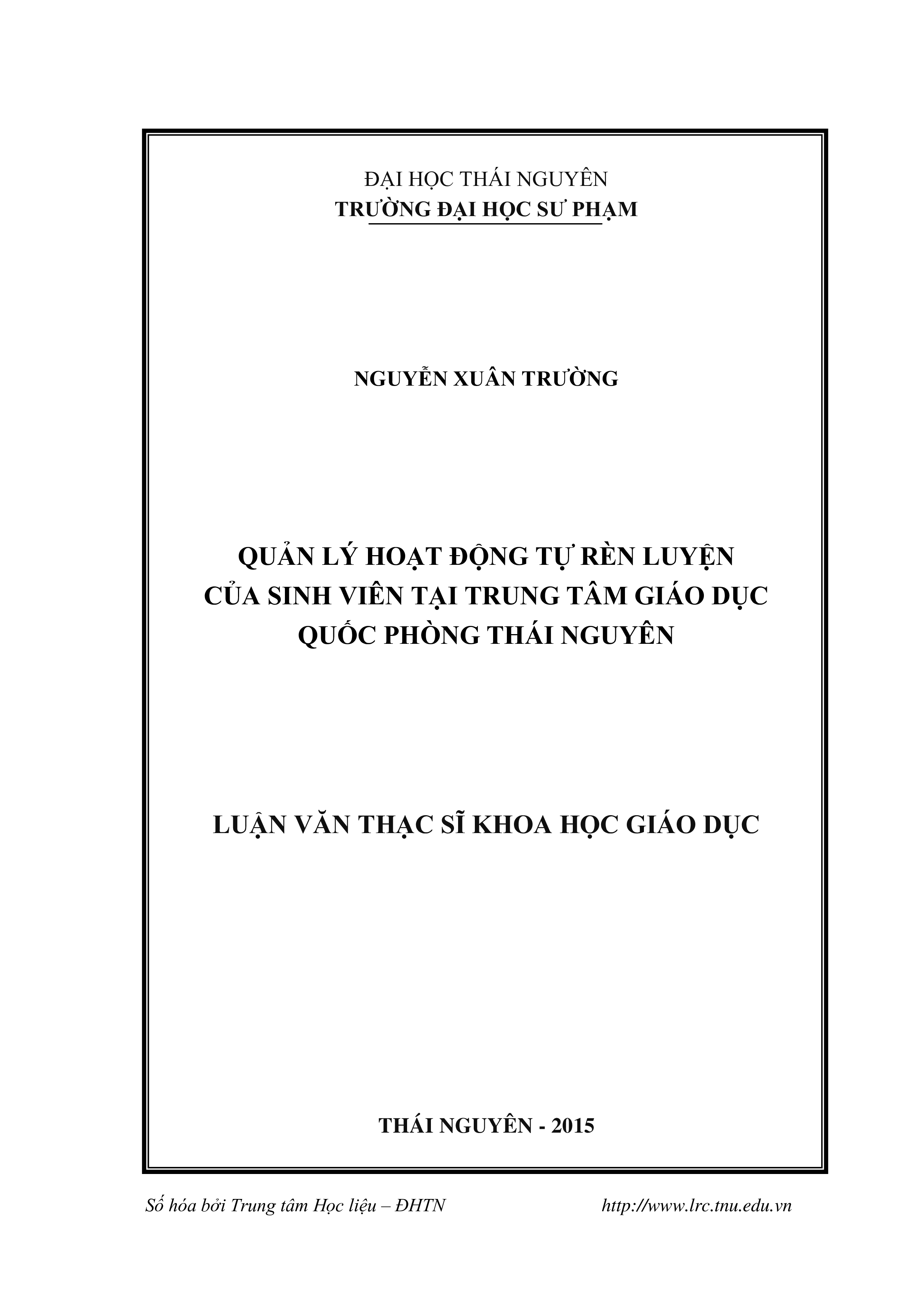Quản lý hoạt động tự rèn luyện của sinh viên tại Trung tâm Giáo dục quốc phòng Thái Nguyên