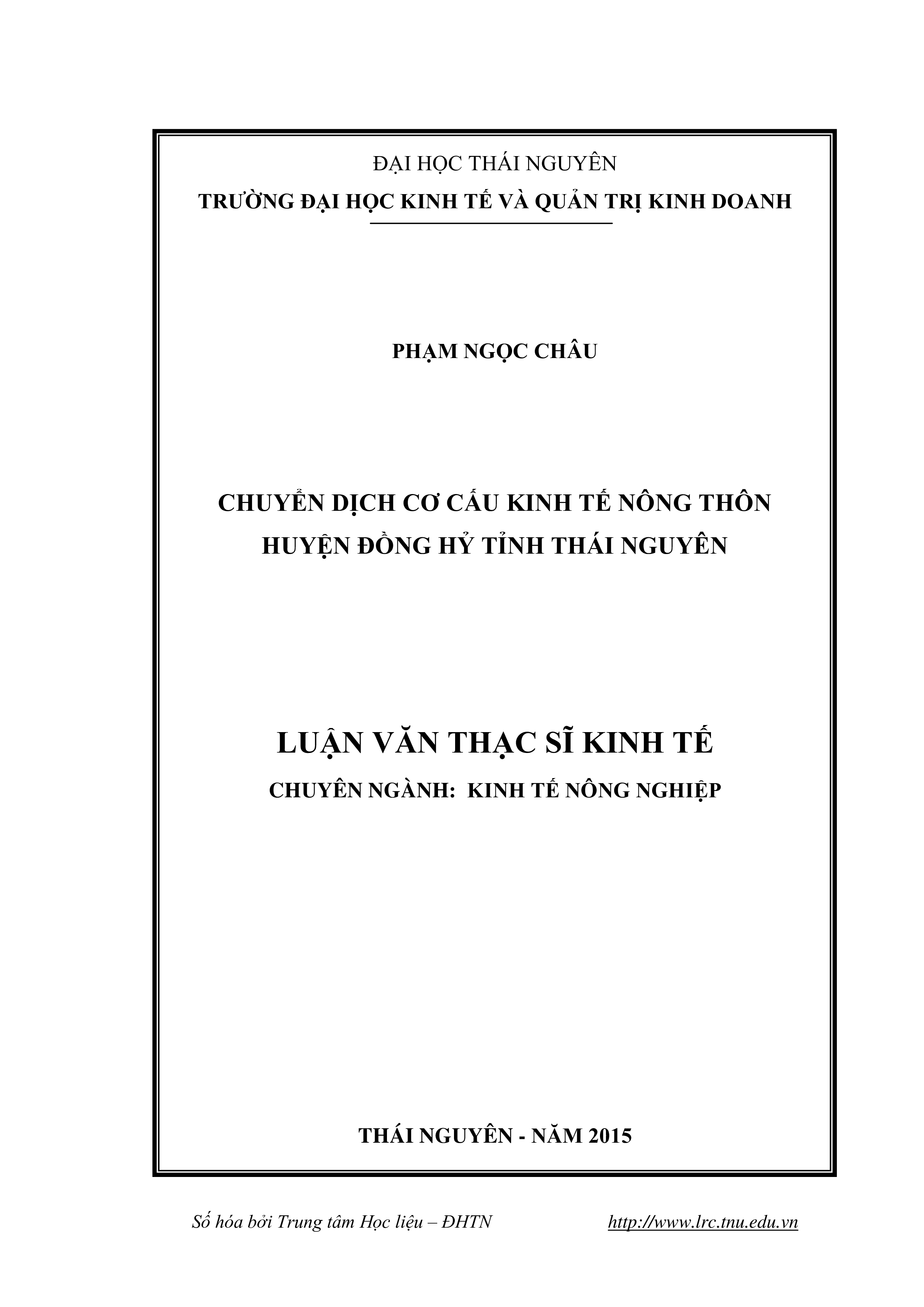 Chuyển dịch cơ cấu kinh tế nông thôn huyện Đồng Hỷ tỉnh Thái Nguyên