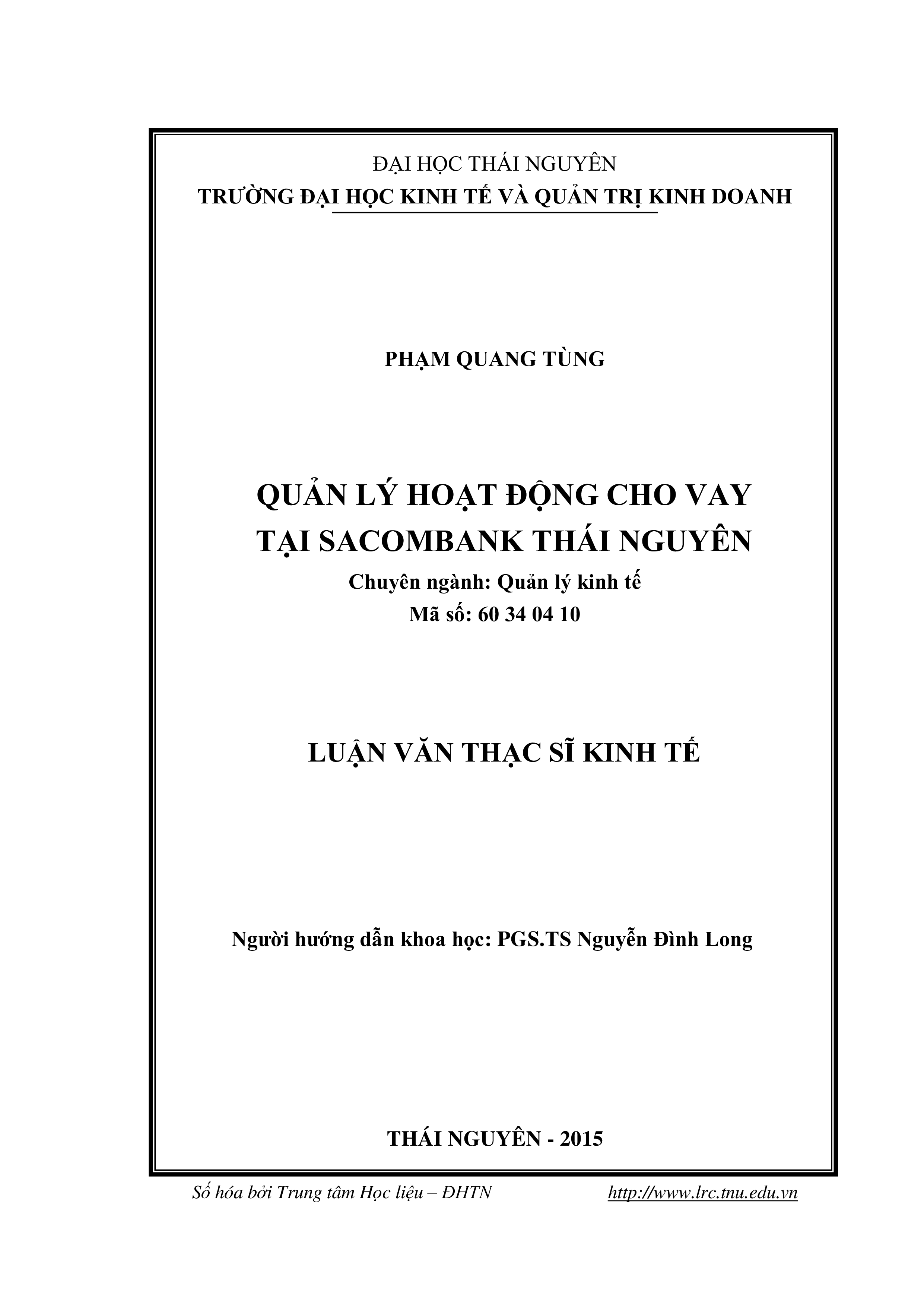 Quản lý hoạt động cho vay tại Sacombank Thái Nguyên