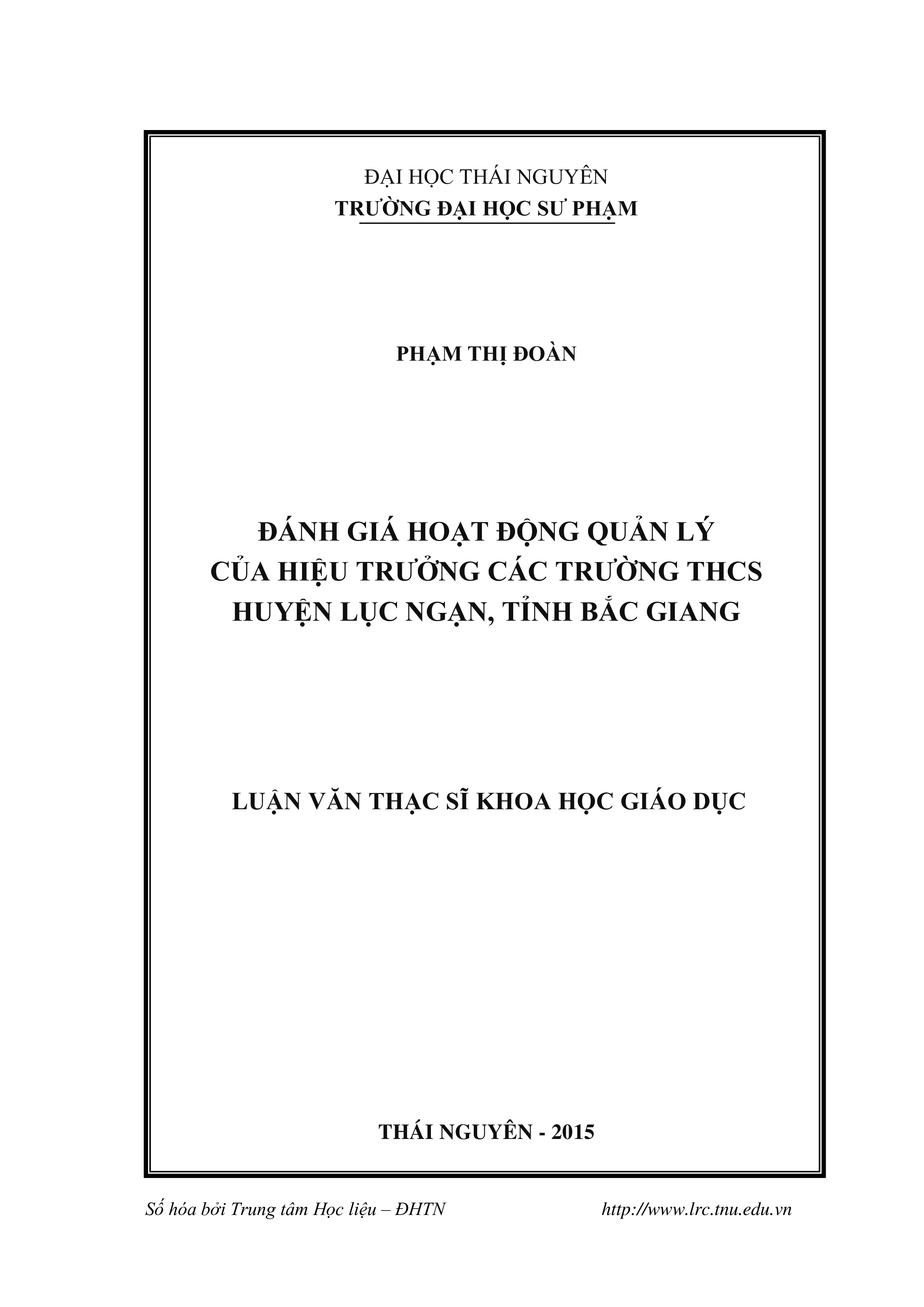 Đánh giá hoạt động quản lý của Hiệu trưởng các trường THCS huyện Lục Ngạn, tỉnh Bắc Giang