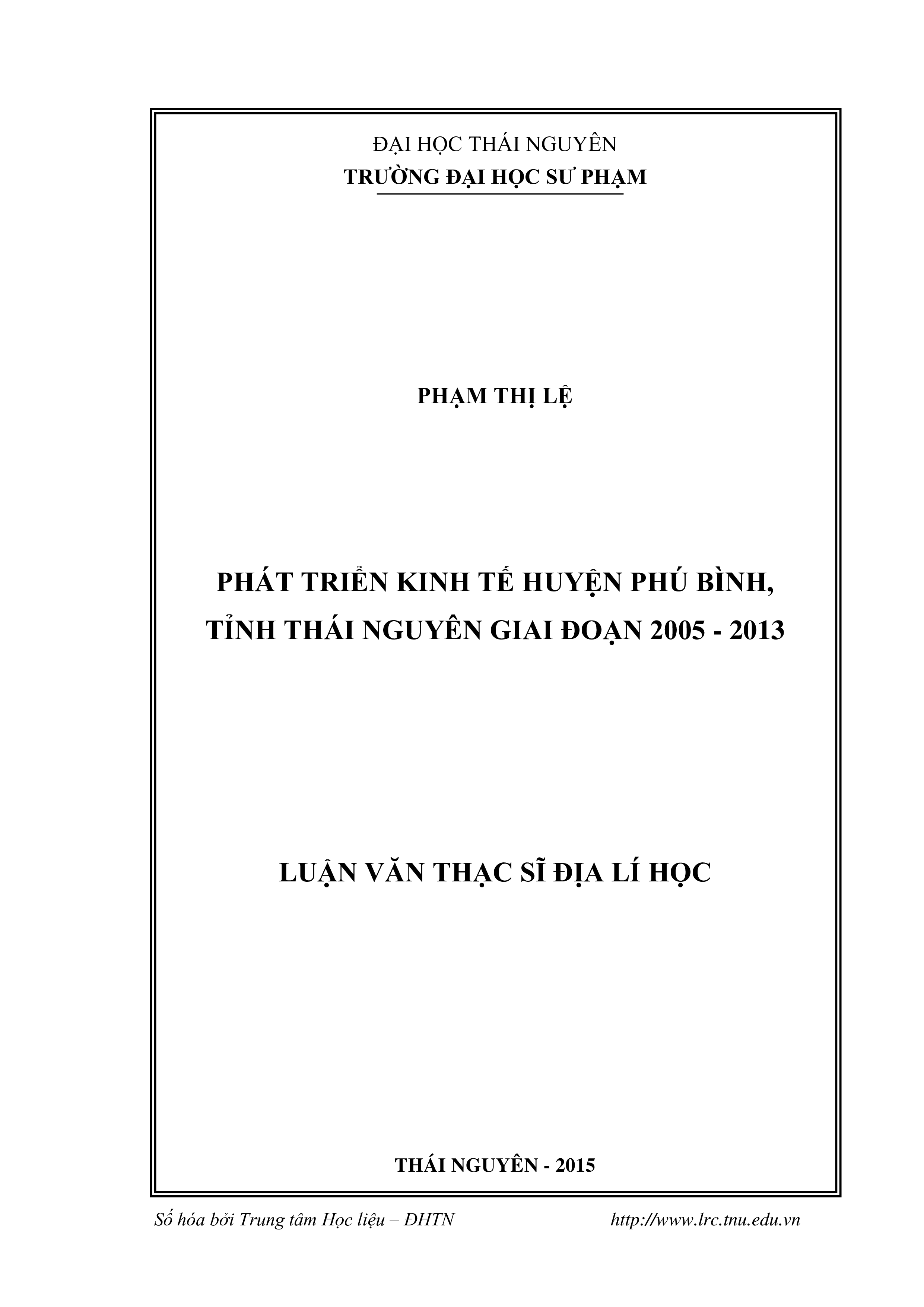 Phát triển kinh tế huyện Phú Bình, tỉnh Thái Nguyên giai đoạn 2005 – 2013