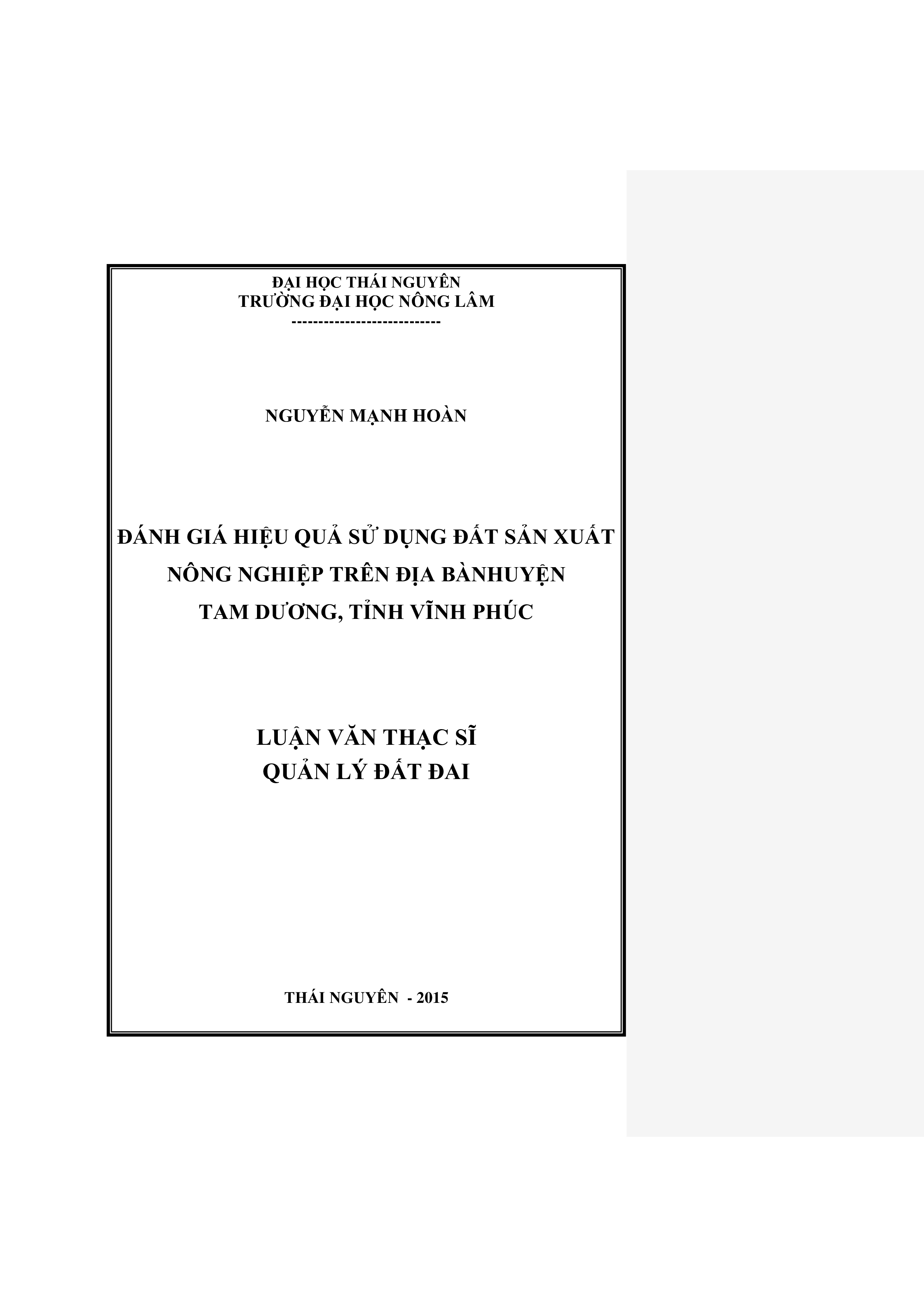 Đánh giá hiệu quả sử dụng đất sản xuất nông nghiệp trên địa bàn huyện Tam Dương tỉnh Vĩnh Phúc