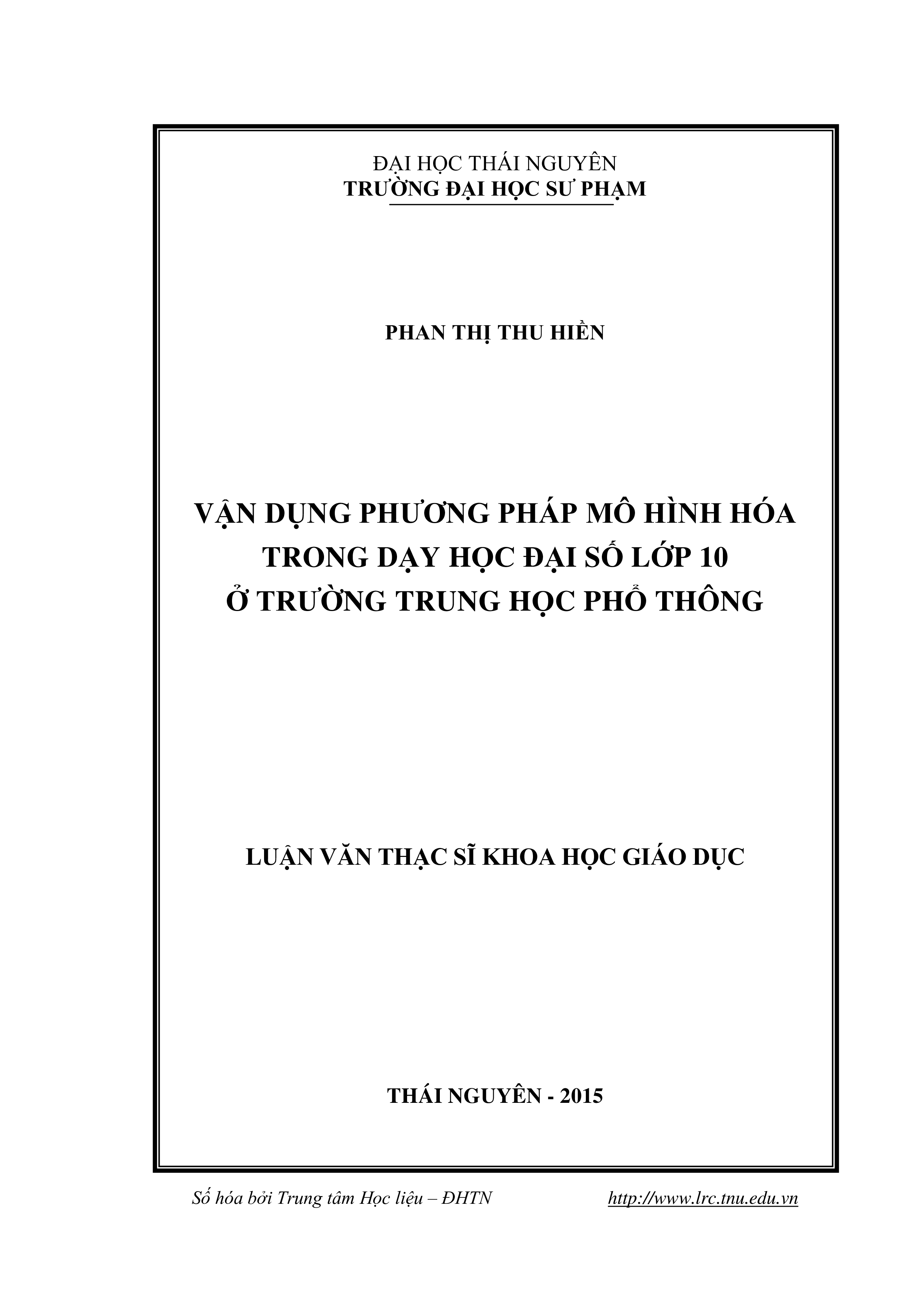 Vận dụng phương pháp mô hình hóa trong dạy học Đại số lớp 10 ở trường trung học phổ thông