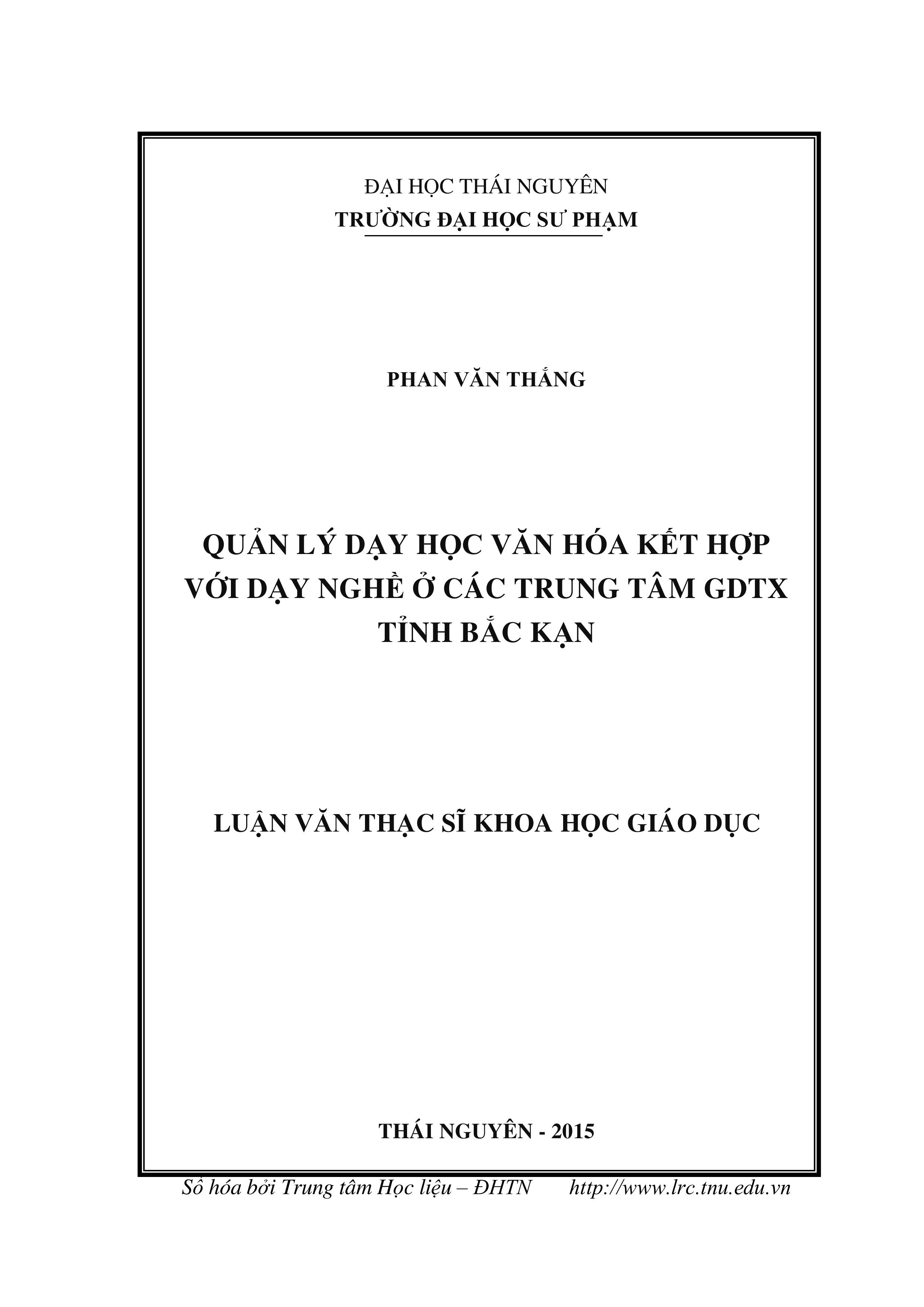 Quản lý dạy học văn hóa kết hợp với dạy nghề ở các trung tâm GDTX tỉnh Bắc Kạn