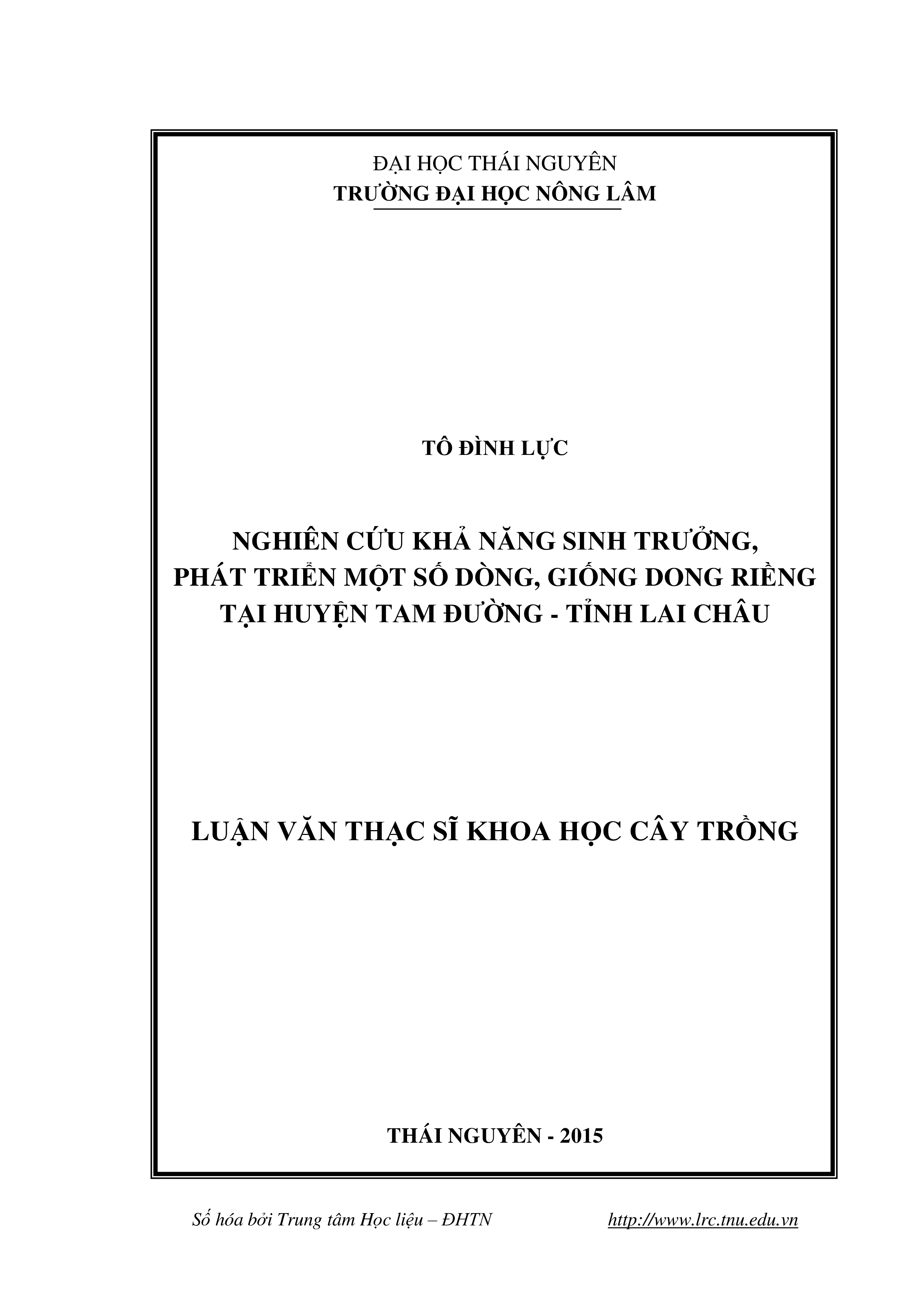 Nghiên cứu khả năng sinh trưởng, phát triển một số dòng, giống dong riềng tại huyện Tam Đường - Tỉnh Lai Châu