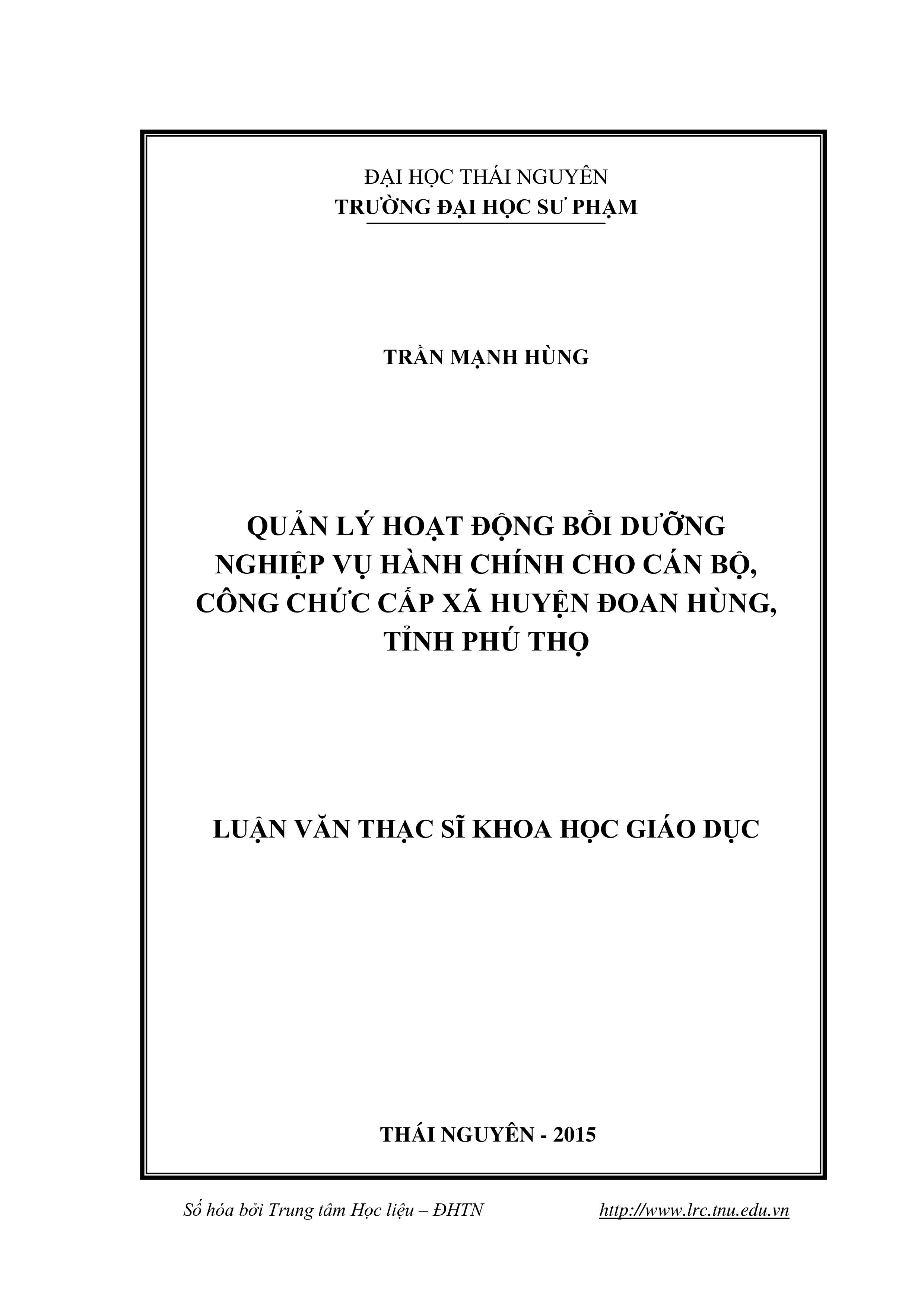 Quản lý hoạt động bồi dưỡng nghiệp vụ hành chính cho cán bộ, công chức cấp xã huyện Đoan Hùng, tỉnh Phú Thọ