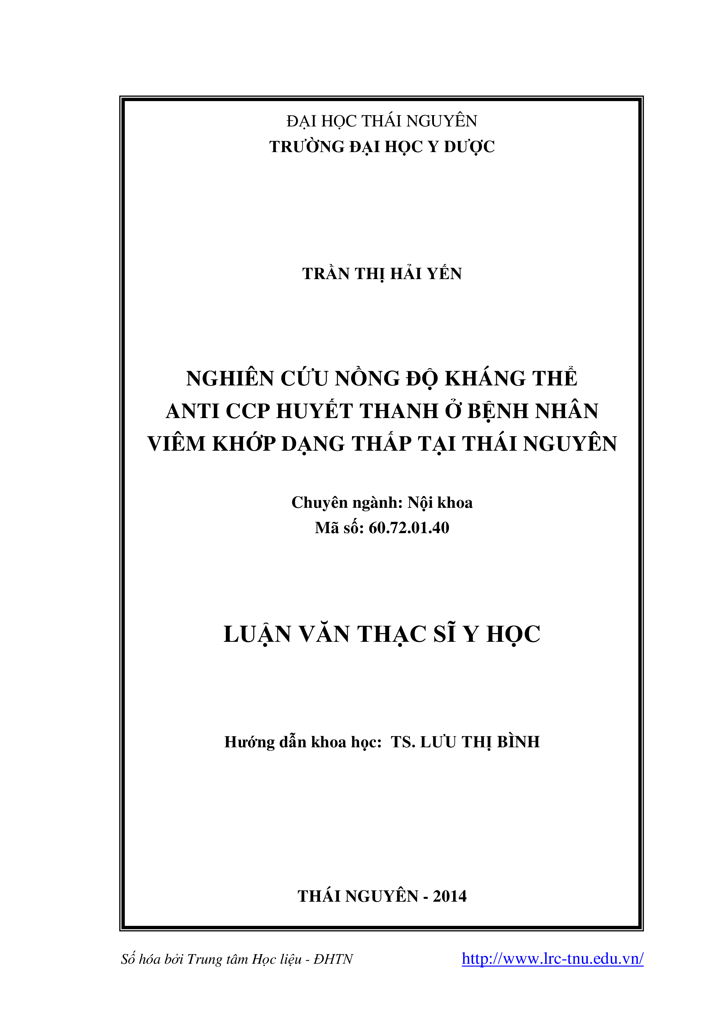 Nghiên cứu nồng độ kháng thể anti CCP huyết thanh ở bệnh nhân viêm khớp dạng thấp tại Thái Nguyên