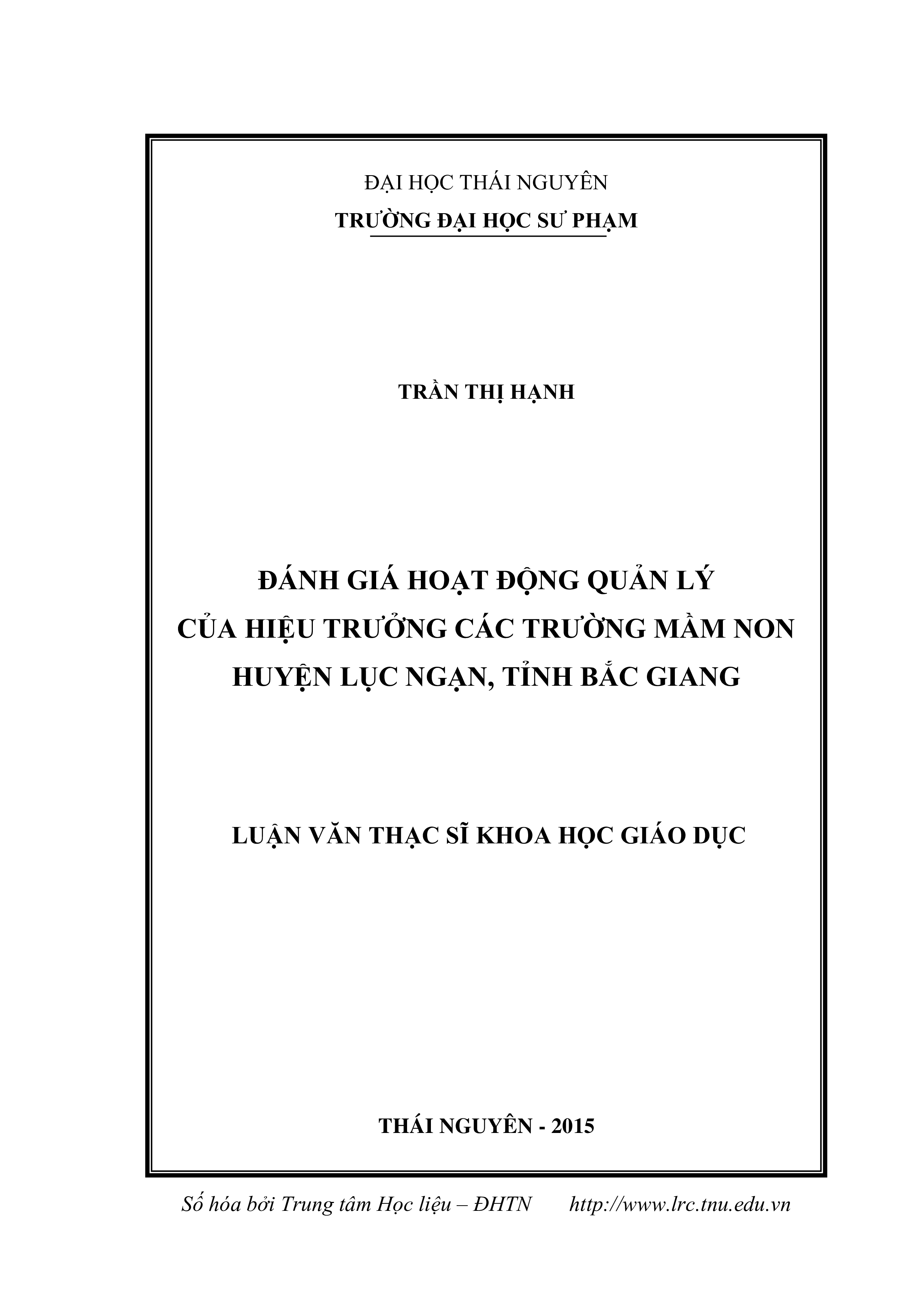 Đánh giá hoạt động quản lý của Hiệu trưởng các trường Mầm non huyện Lục Ngạn, tỉnh Bắc Giang