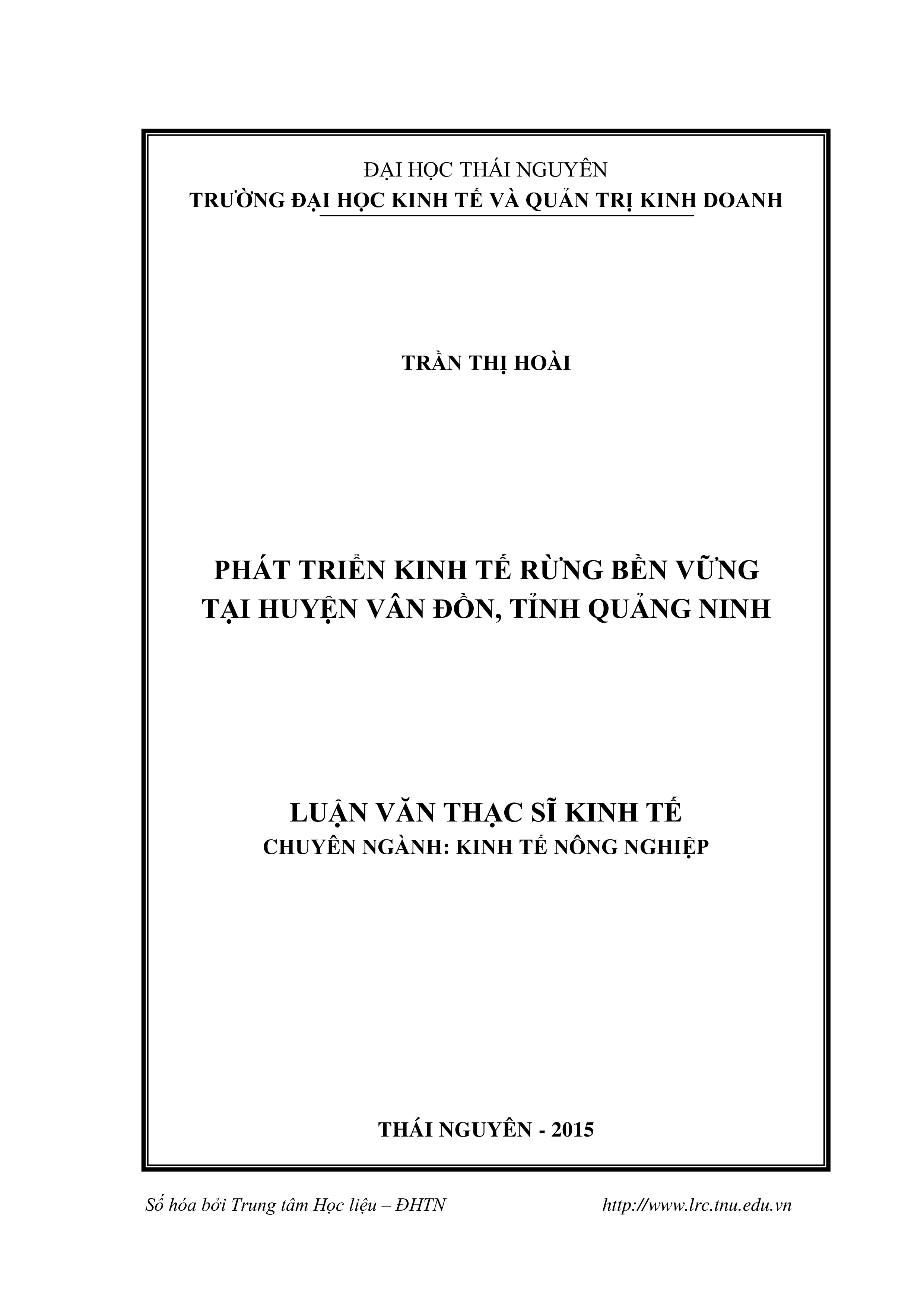 Phát triển kinh tế rừng bền vững tại huyện Vân Đồn, tỉnh Quảng Ninh