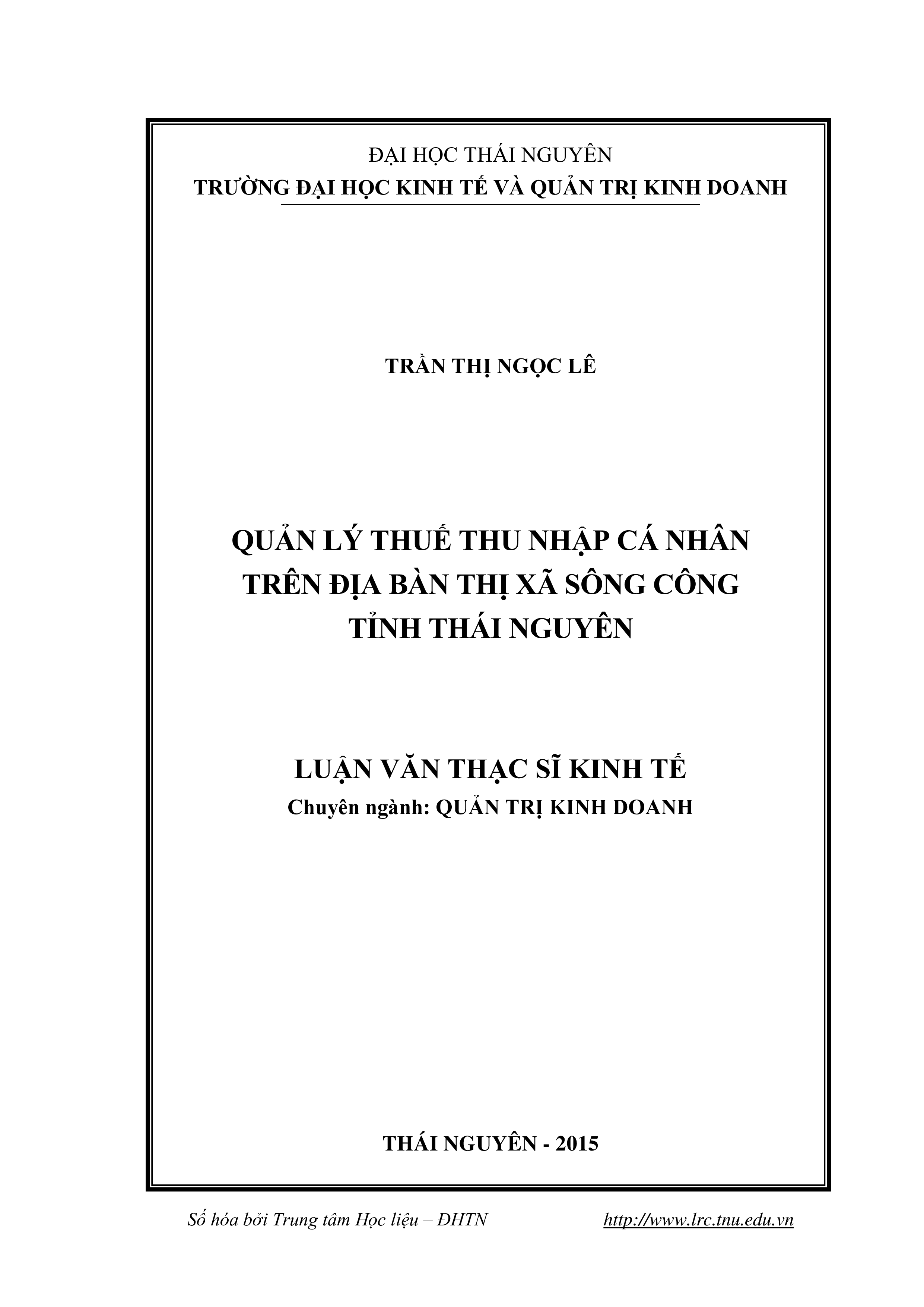 Quản lý thuế thu nhập cá nhân trên địa bàn thị xã Sông Công - tỉnh Thái Nguyên