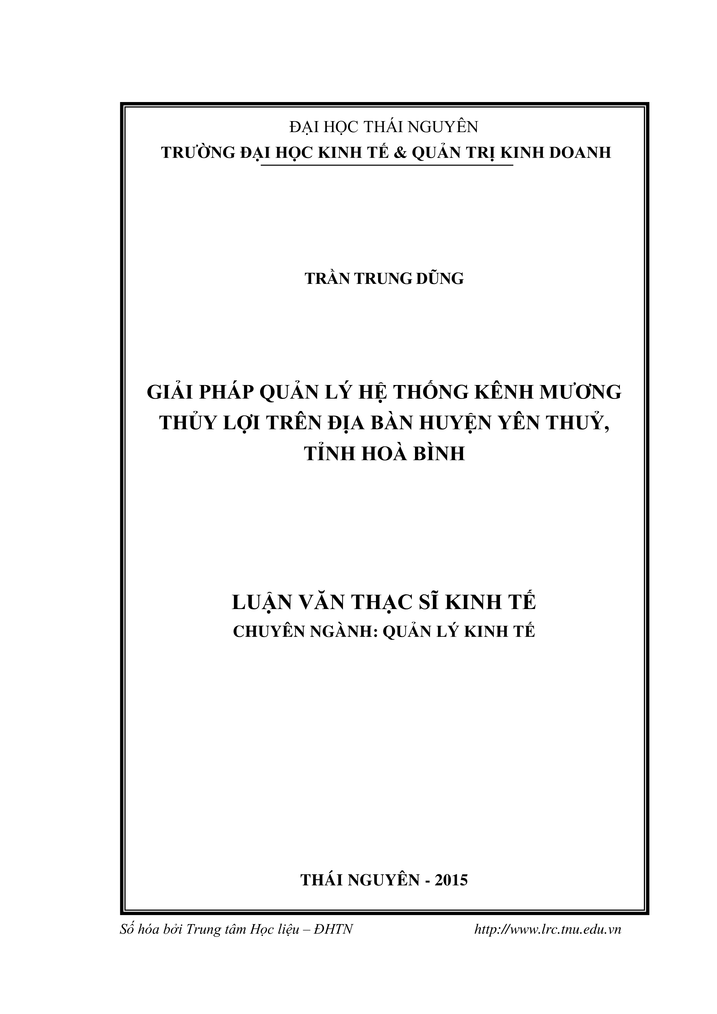 Giải pháp quản lý hệ thống kênh mương thủy lợi trên địa bàn huyện Yên Thuỷ, tỉnh Hoà Bình