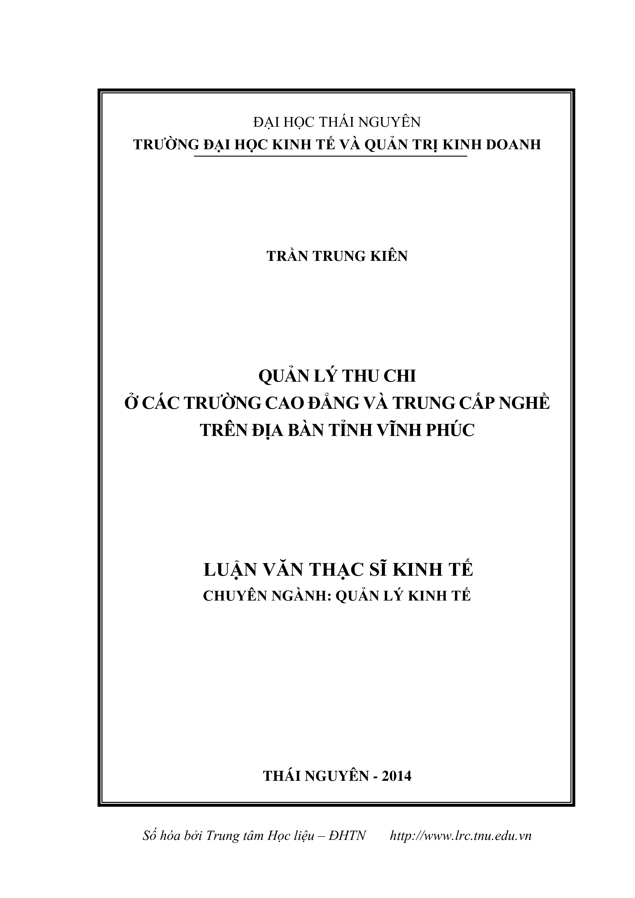 Quản lý thu chi ở các trường cao đẳng và trung cấp nghề trên địa bàn tỉnh Vĩnh Phúc