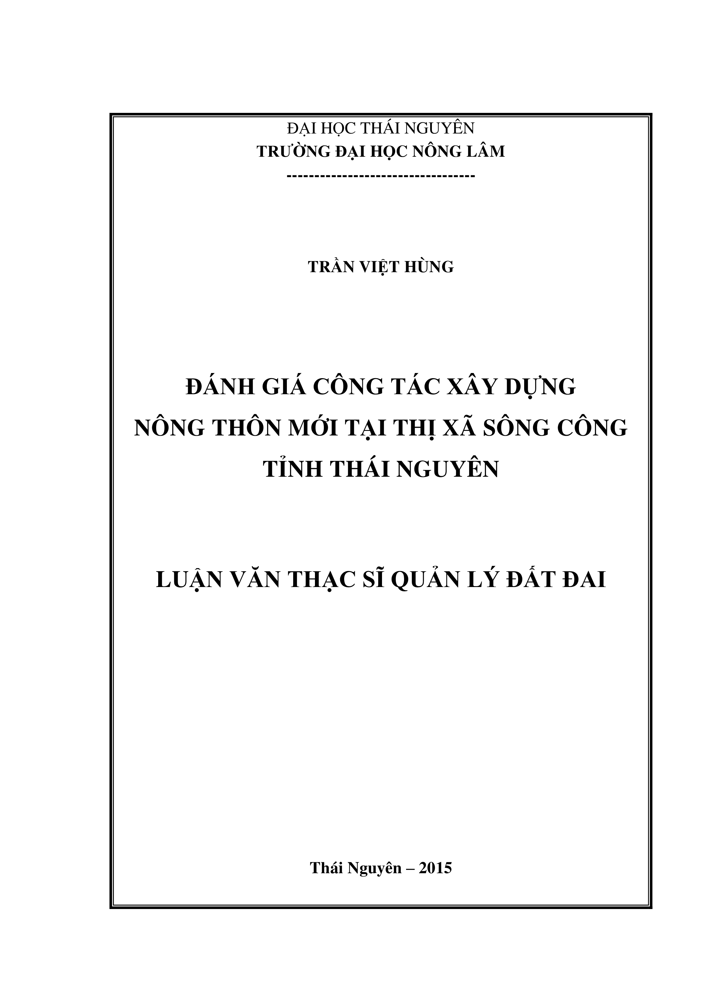 Đánh giá công tác xây dựng nông thôn mới tại thị xã Sông Công tỉnh Thái Nguyên