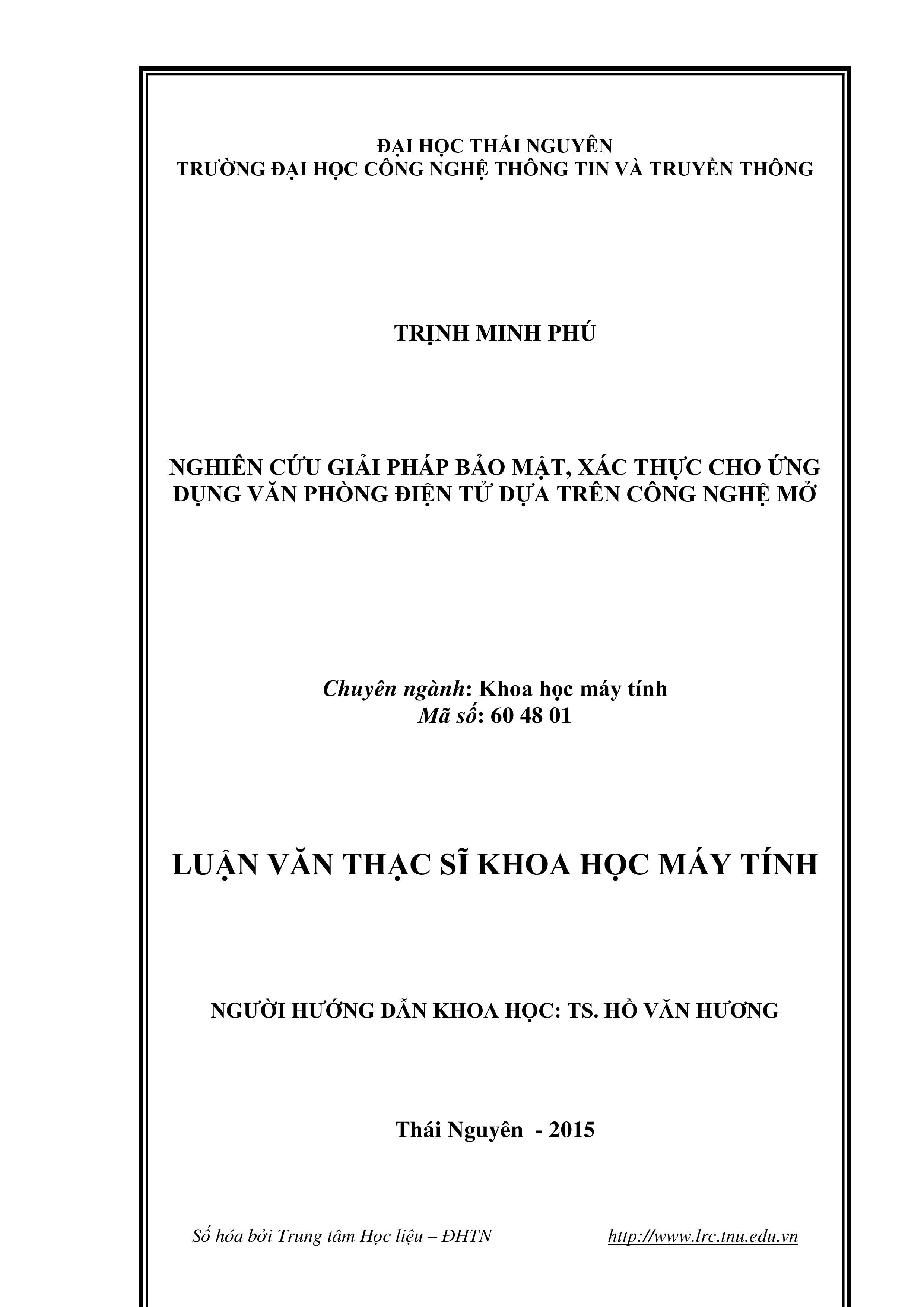 Nghiên cứu giải pháp bảo mật, xác thực cho ứng dụng văn phòng điện tử dựa trên công nghệ mở