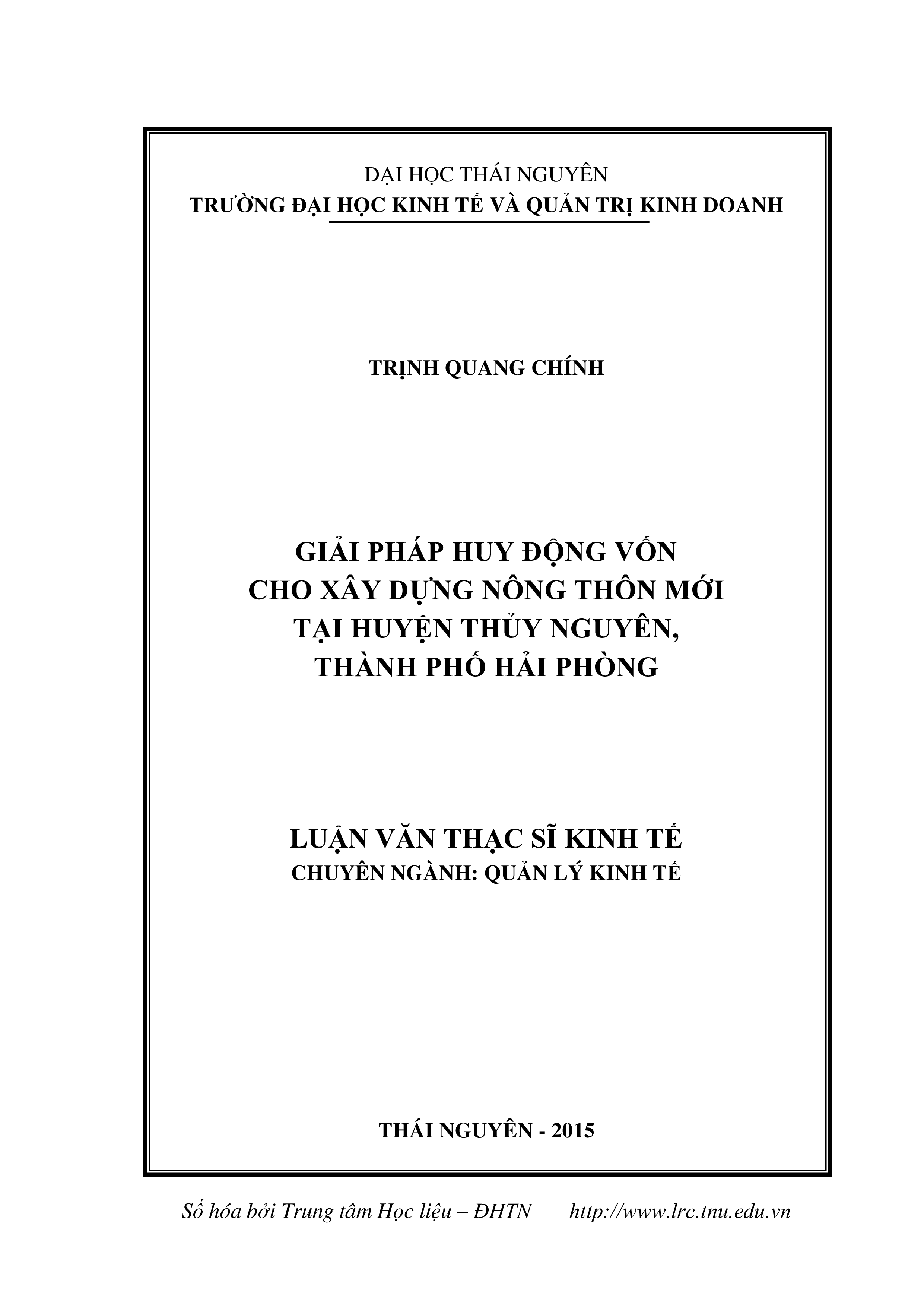 Giải pháp huy động vốn cho xây dựng Nông thôn mới tại huyện Thủy Nguyên thành phố Hải Phòng