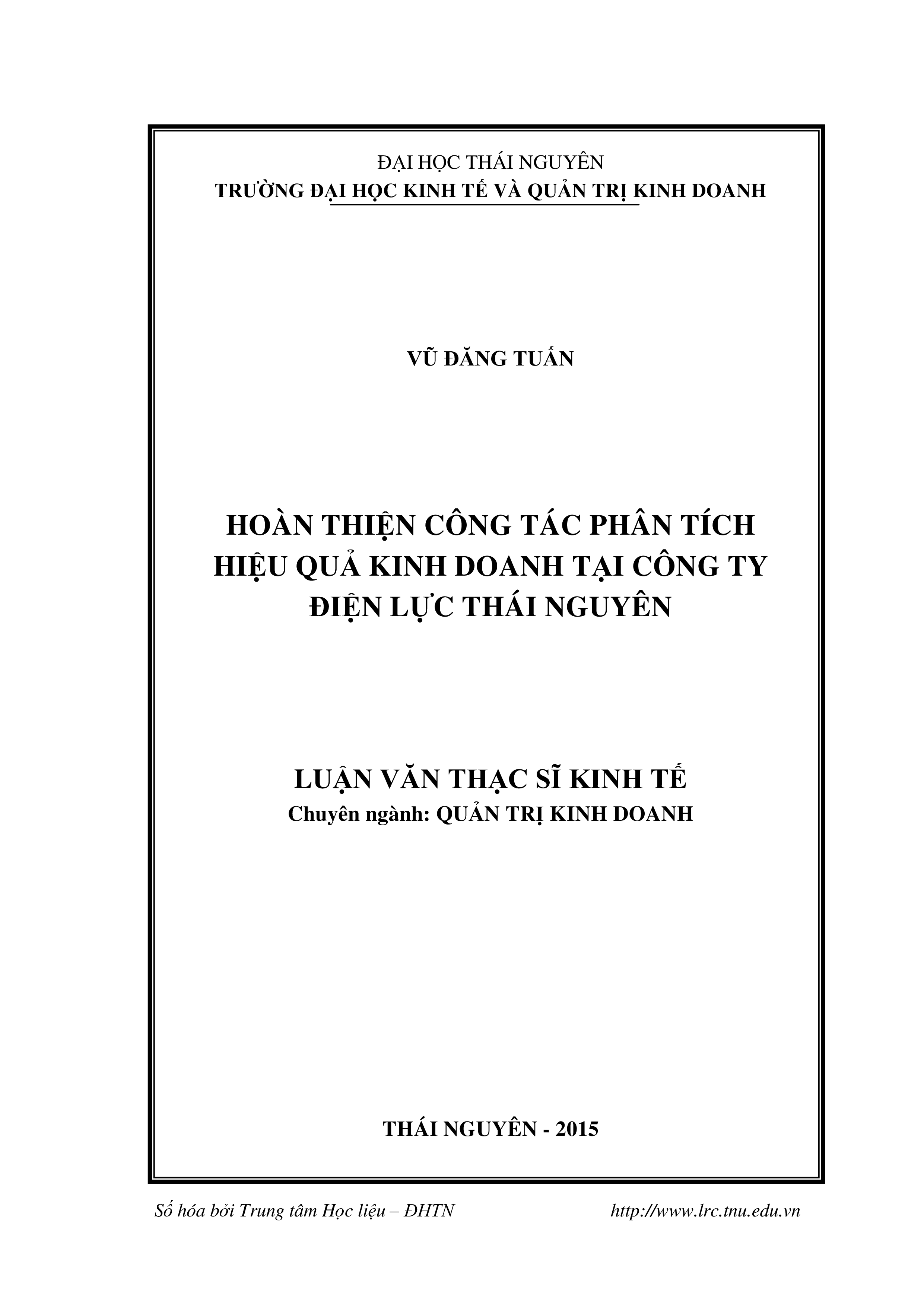 Hoàn thiện công tác phân tích hiệu quả kinh doanh tại Công ty Điện lực Thái Nguyên