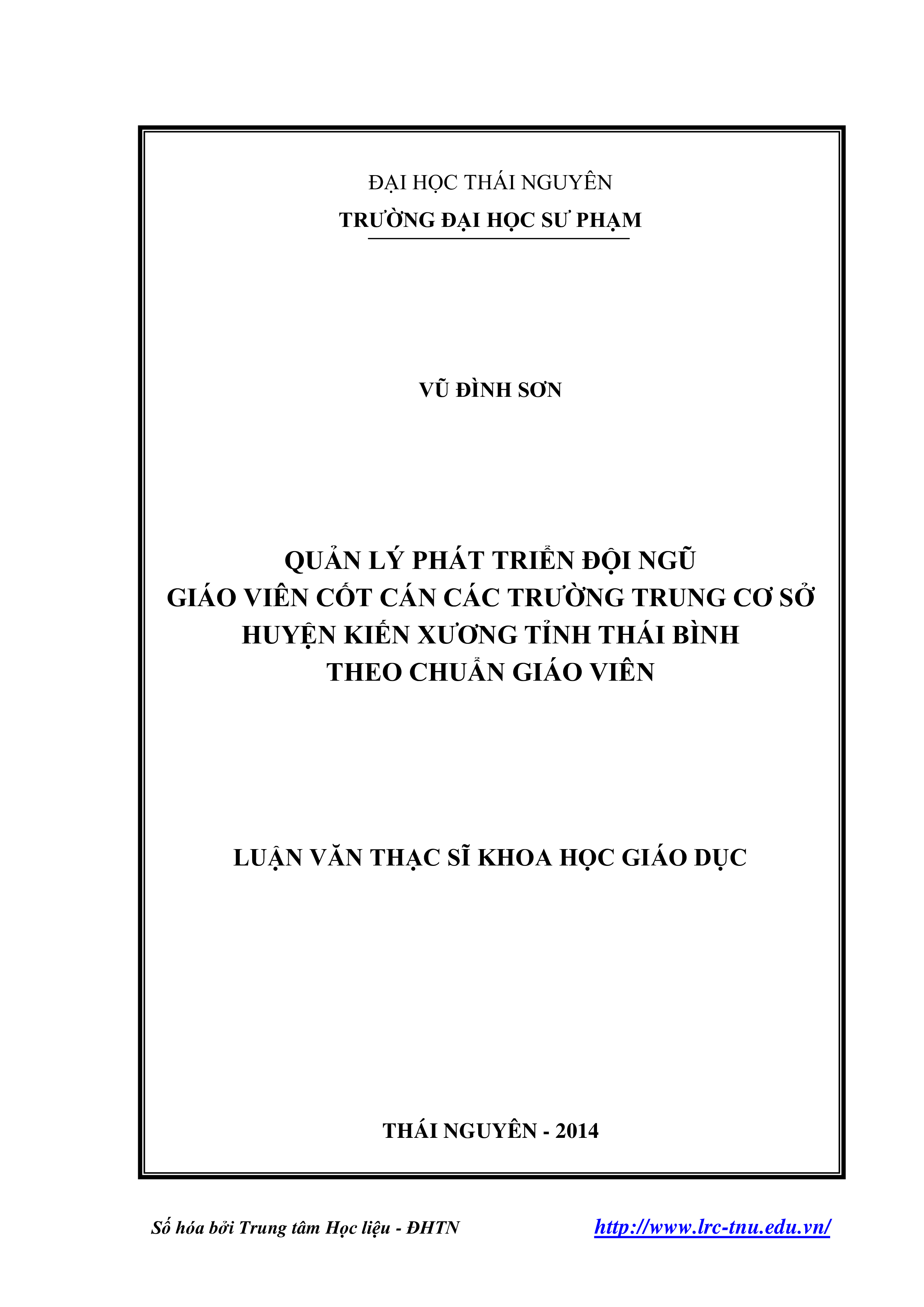 Quản lý phát triển đội ngũ giáo viên cốt cán các trường Trung học cơ sở huyện Kiến Xương - tỉnh Thái Bình theo Chuẩn giáo viê