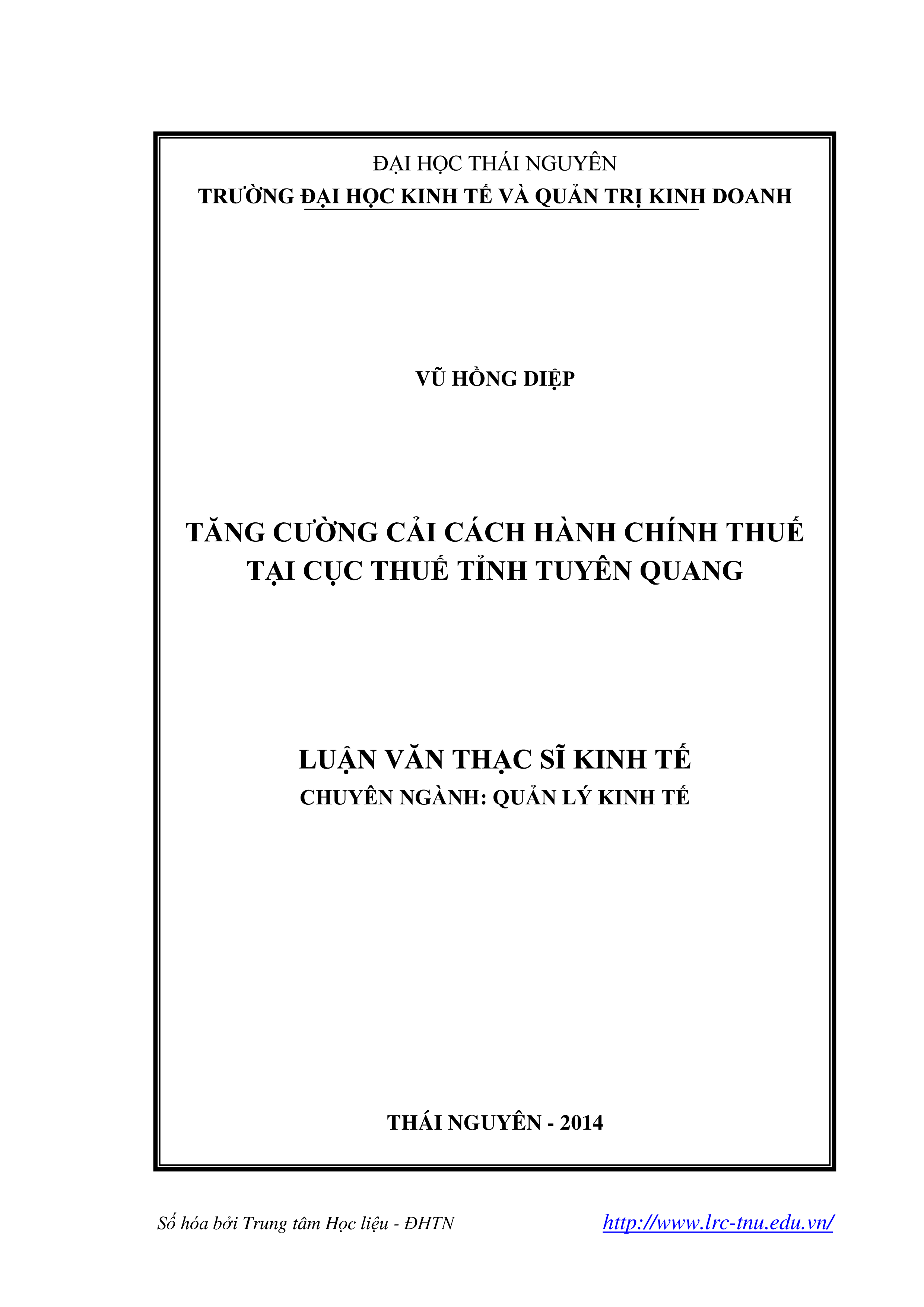 Tăng cường cải cách  hành chính thuế tại Cục Thuế tỉnh Tuyên Quang