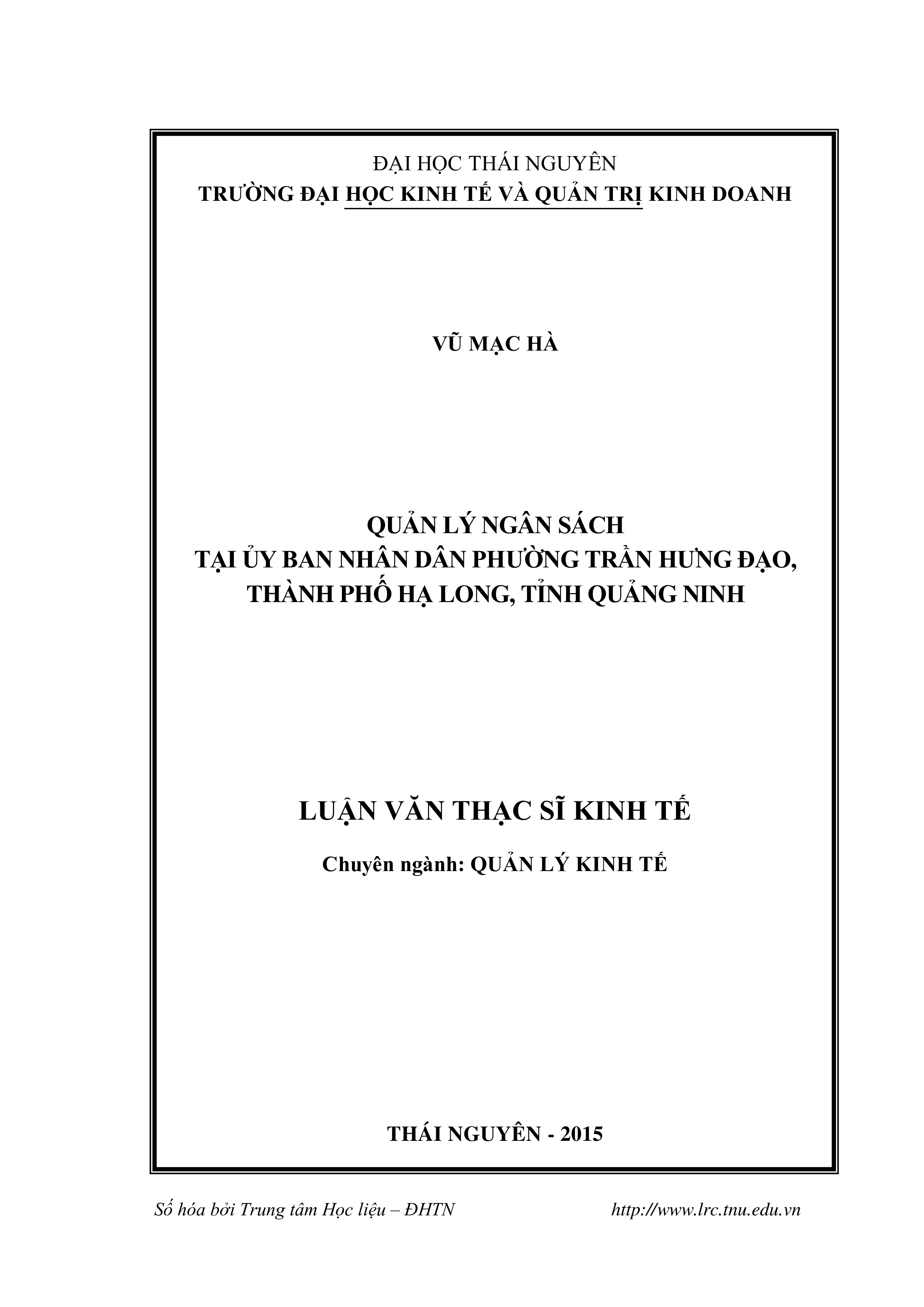 Quản lý ngân sách tại Ủy ban Nhân dân Phường Trần Hưng Đạo - Thành phố Hạ Long, tỉnh Quảng Ninh