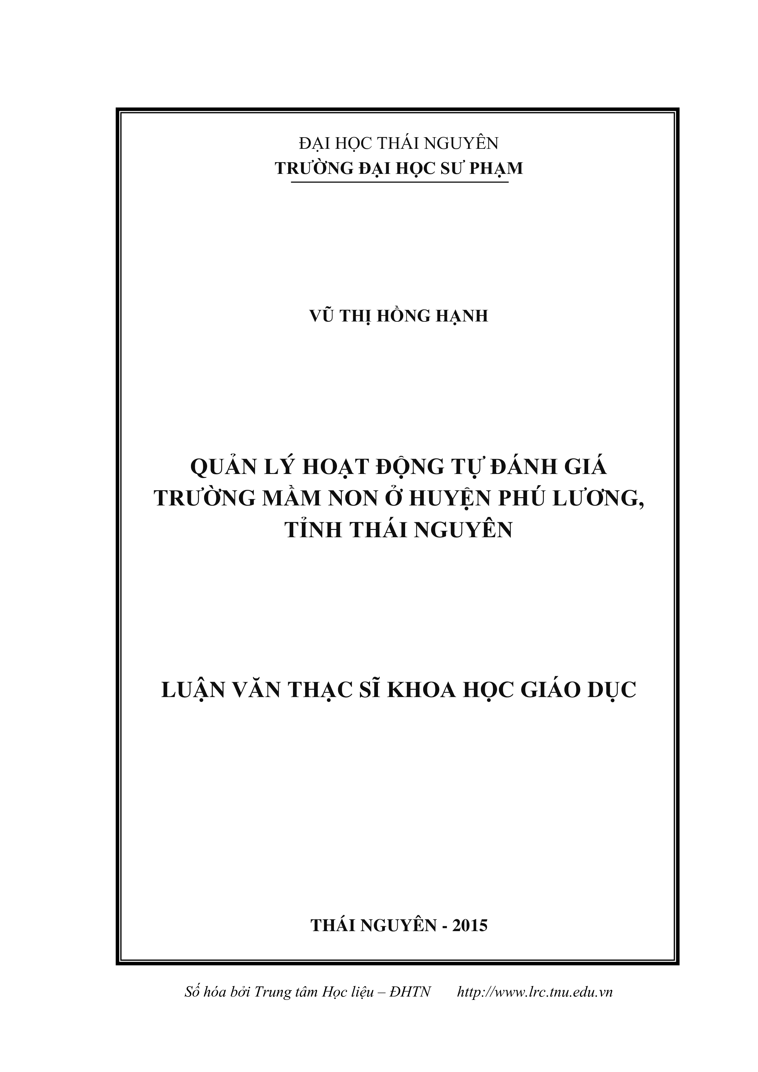 Quản lý hoạt động tự đánh giá trường mầm non ở huyện Phú Lương, tỉnh Thái Nguyên