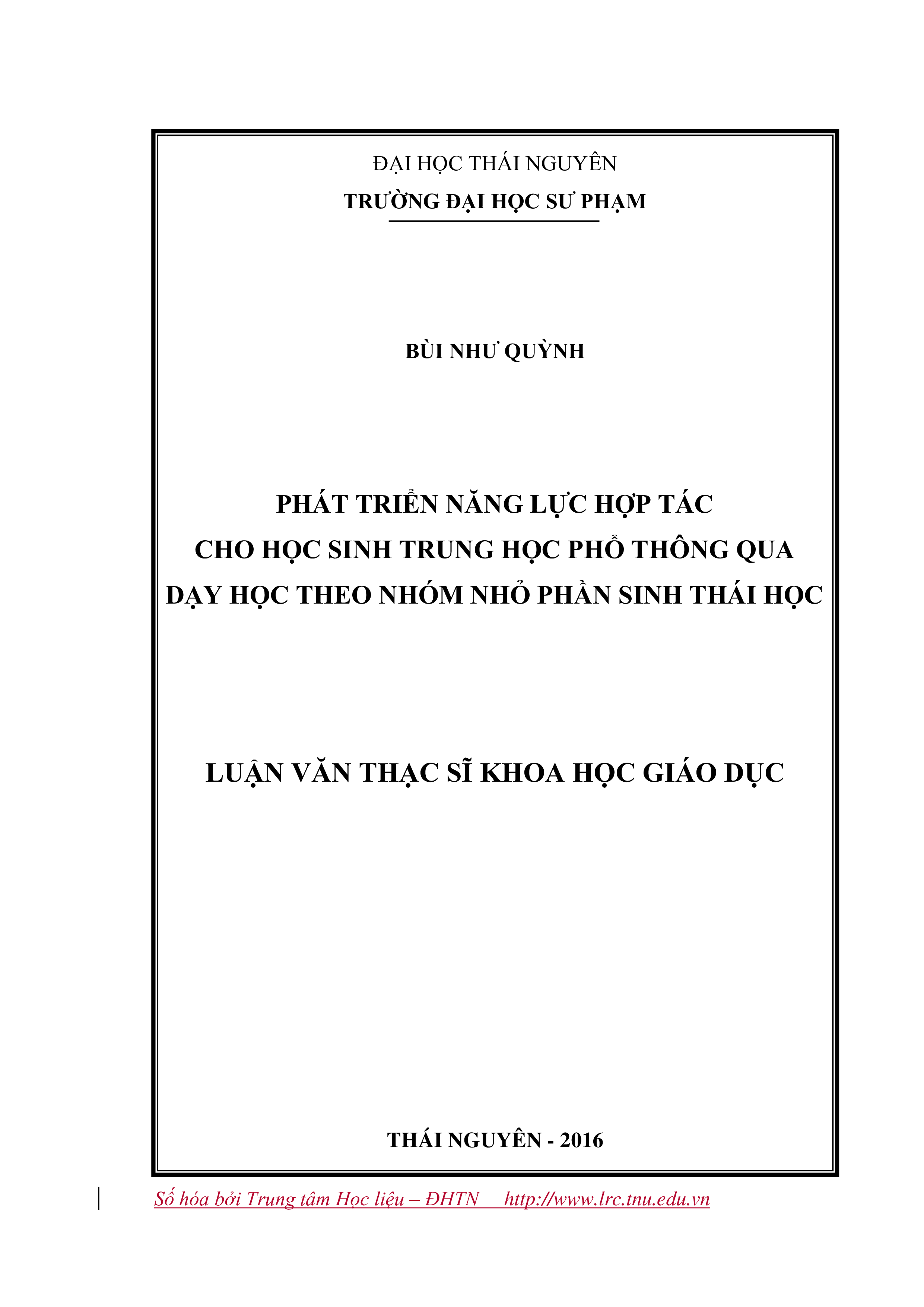 Phát triển năng lực hợp tác cho học sinh Trung học phổ thông qua dạy học theo nhóm nhỏ phần sinh thái học