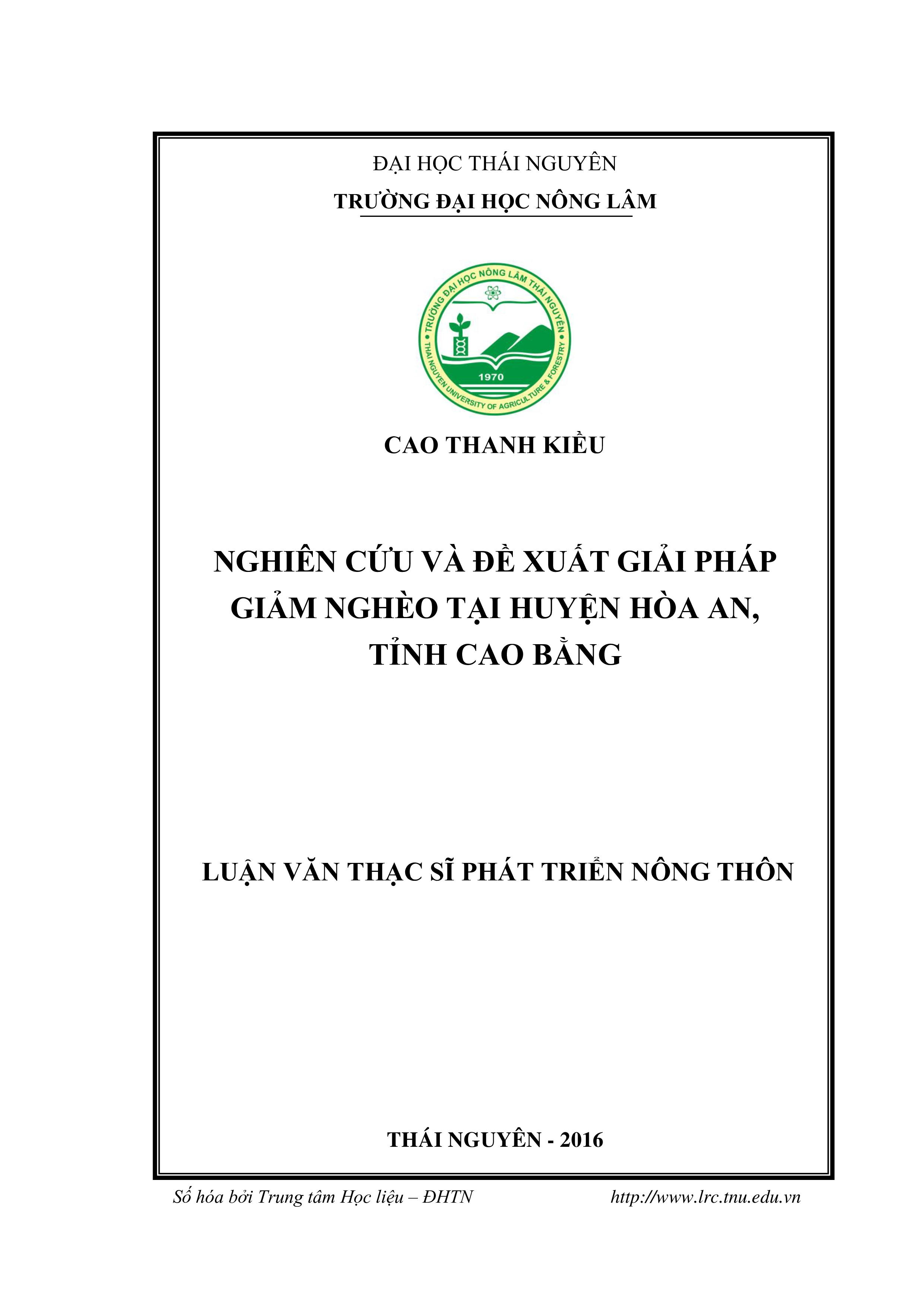 Nghiên cứu và đề xuất  giải pháp giảm nghèo tại huyện Hòa An, tỉnh Cao Bằng