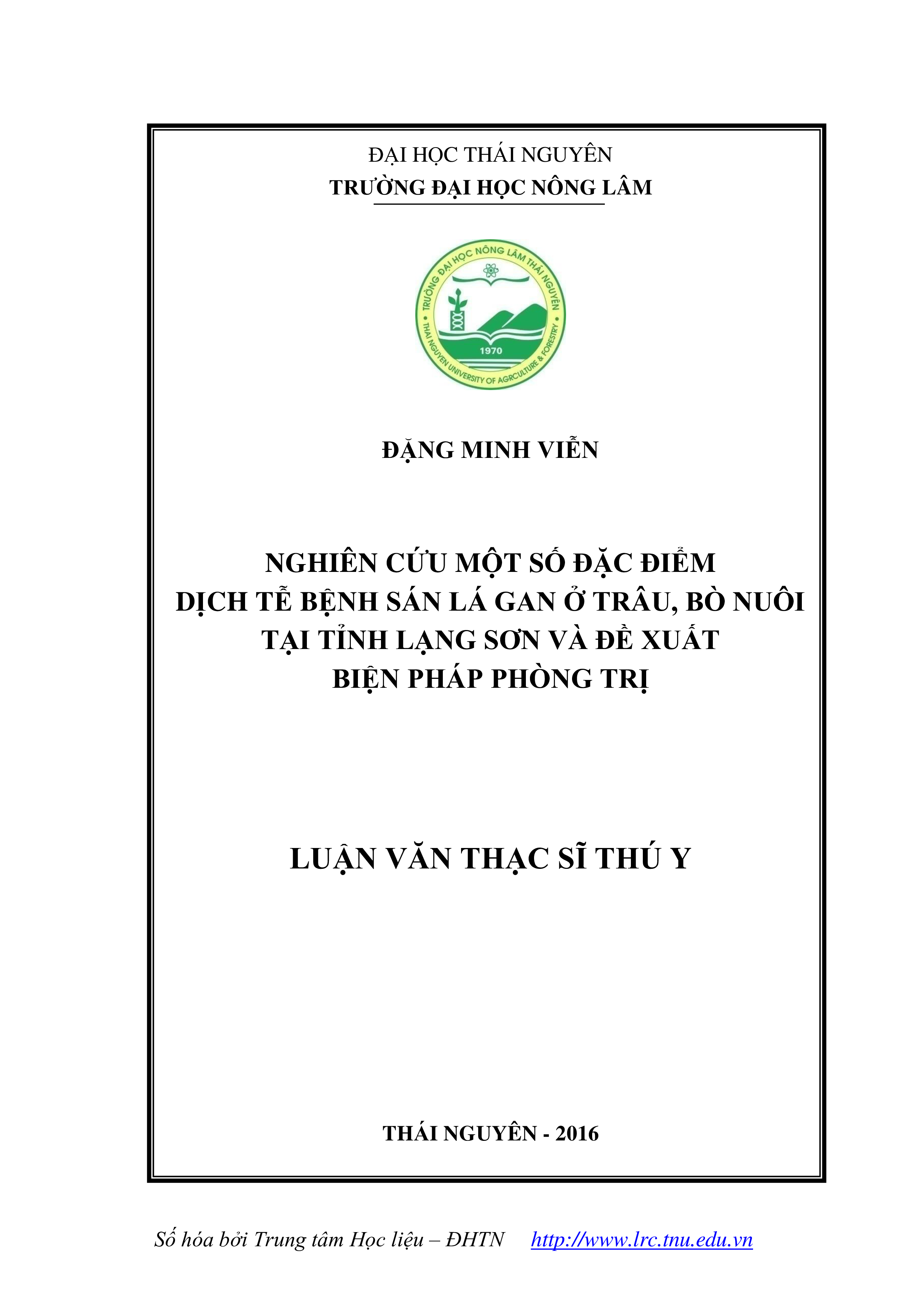 Nghiên cứu một số đặc điểm dịch tễ bệnh sán lá gan ở trâu, bò nuôi tại tỉnh Lạng Sơn và đề xuất biện pháp phòng trị