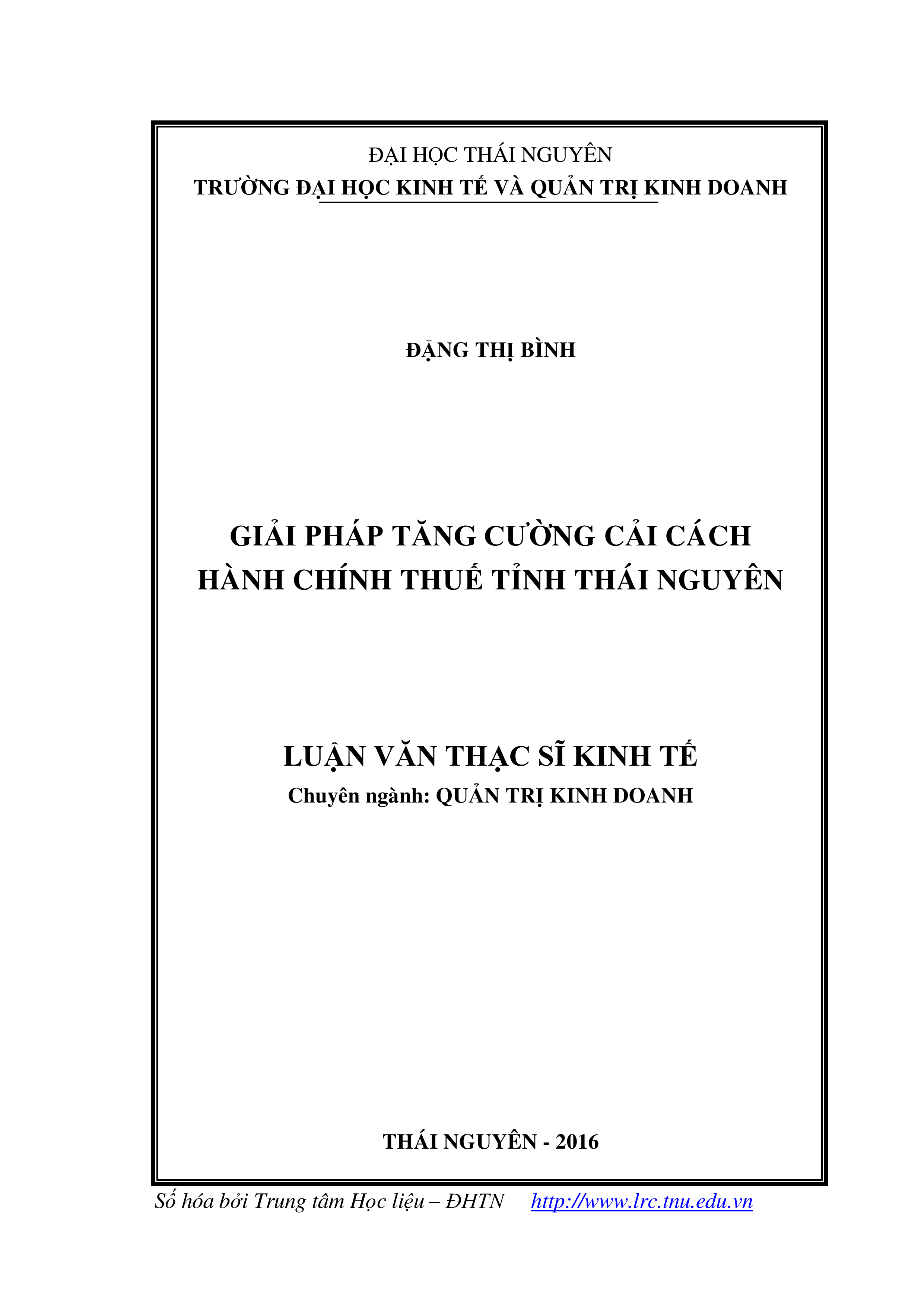 Giải pháp tăng cường cải cách hành chính thuế tỉnh Thái Nguyên